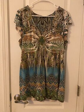 Apt. 9 Multicolor Boho Print Short Sleeve Top